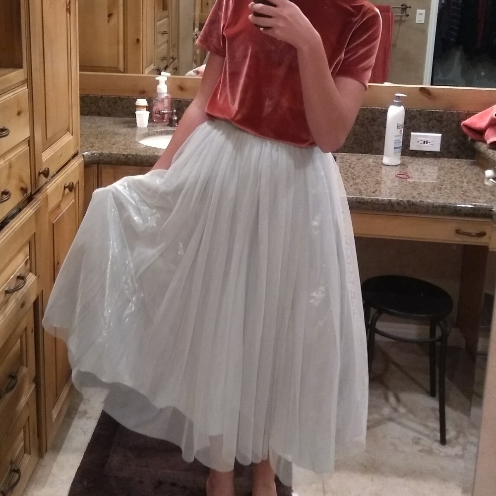 ASOS Silver Tulle Midi Skirt w Metallic Underlayer